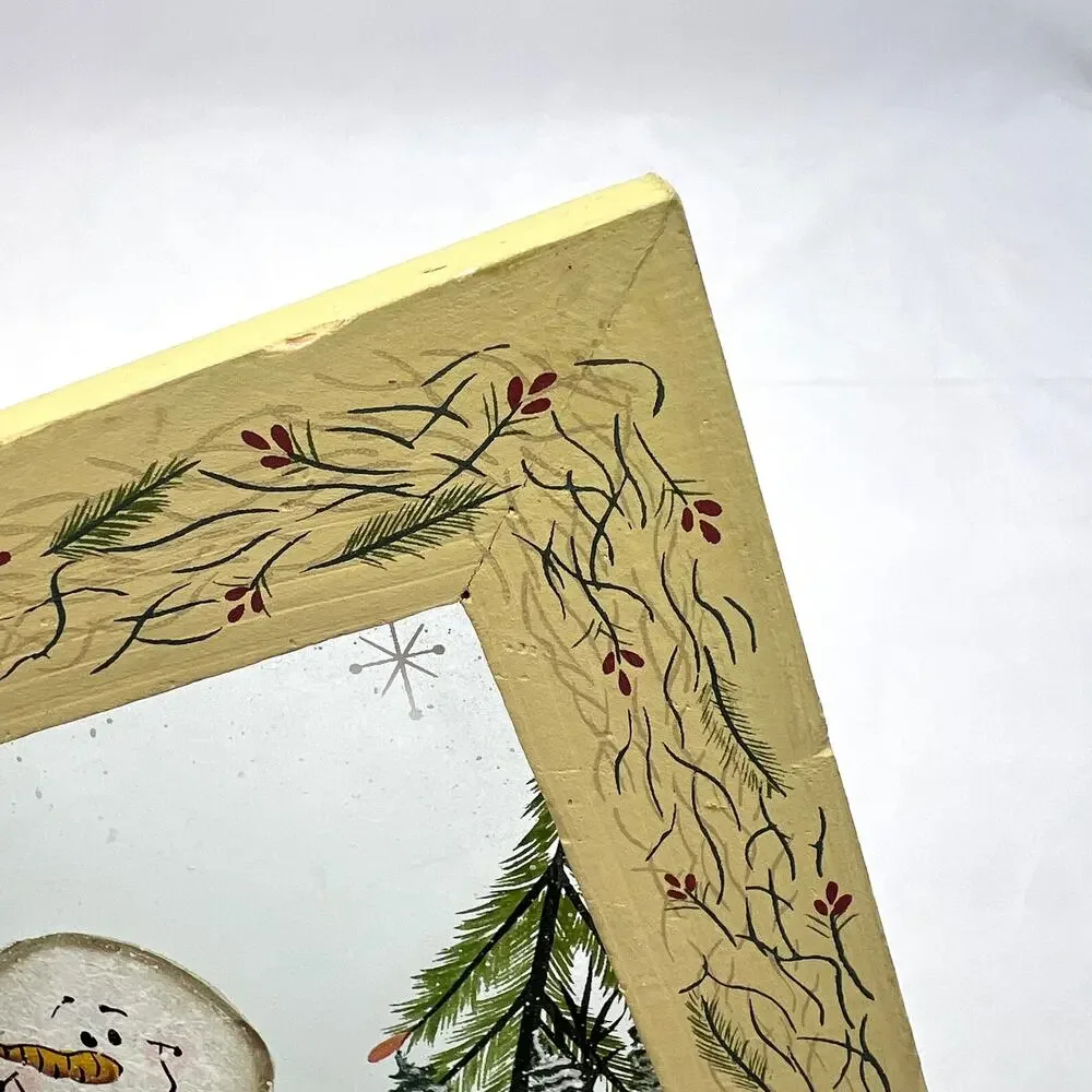 Vintage Country Snowman Painted Windowpane Art